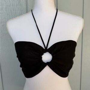 Kourt Black linen blend Halter Neck Crop bandeau summer beachy Top Sz Small